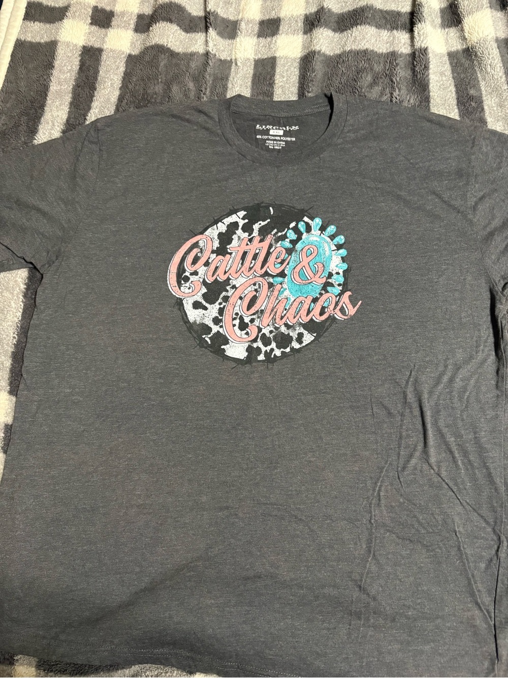 Cattle & Chaos Graphic Tee - Dark Gray with Pink & Teal Logo